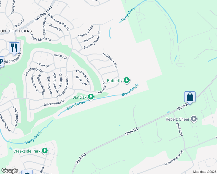 map of restaurants, bars, coffee shops, grocery stores, and more near 101 Beautybush Trail in Georgetown