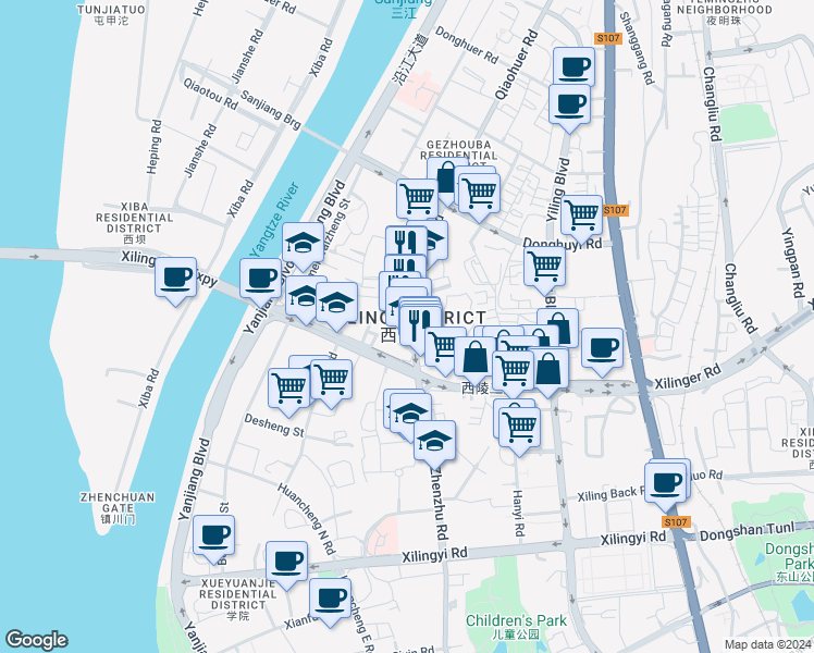 map of restaurants, bars, coffee shops, grocery stores, and more near in Yichang