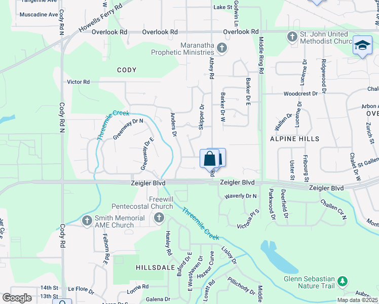 map of restaurants, bars, coffee shops, grocery stores, and more near 1103 Rhett Drive in Mobile