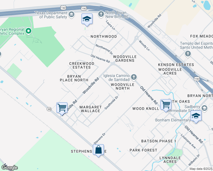map of restaurants, bars, coffee shops, grocery stores, and more near 4202 Marsh Street in Bryan