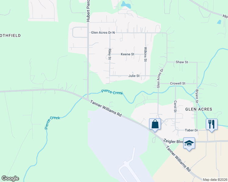 map of restaurants, bars, coffee shops, grocery stores, and more near 9013 Julie Street in Mobile