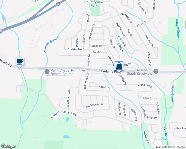 map of restaurants, bars, coffee shops, grocery stores, and more near 111 Nivana Drive in Crestview