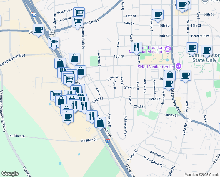 map of restaurants, bars, coffee shops, grocery stores, and more near 1917 Rosewood Ln in Huntsville