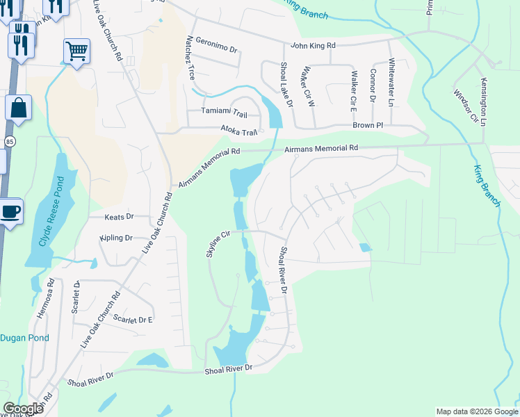 map of restaurants, bars, coffee shops, grocery stores, and more near 4683 Lovegrass Lane in Crestview