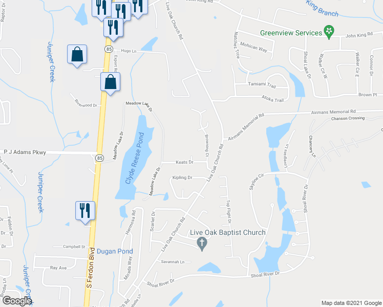 map of restaurants, bars, coffee shops, grocery stores, and more near 4648 Ross Court in Crestview