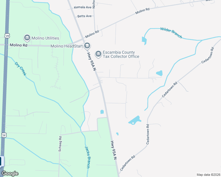 map of restaurants, bars, coffee shops, grocery stores, and more near 6240 Highway 95A North in Molino