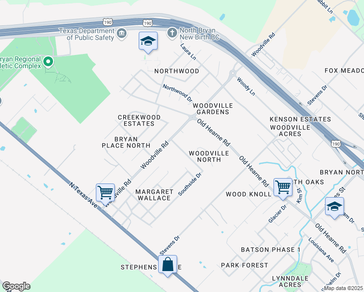 map of restaurants, bars, coffee shops, grocery stores, and more near 4202 Marsh Street in Bryan