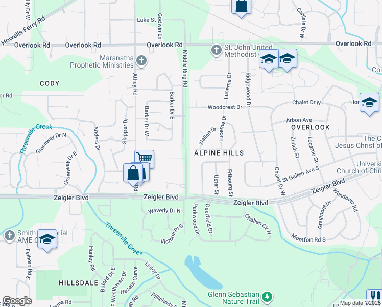 map of restaurants, bars, coffee shops, grocery stores, and more near 1060 Middle Ring Road in Mobile