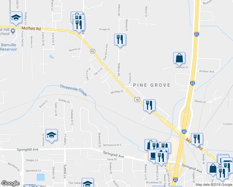 map of restaurants, bars, coffee shops, grocery stores, and more near 3919 Moffett Court in Mobile