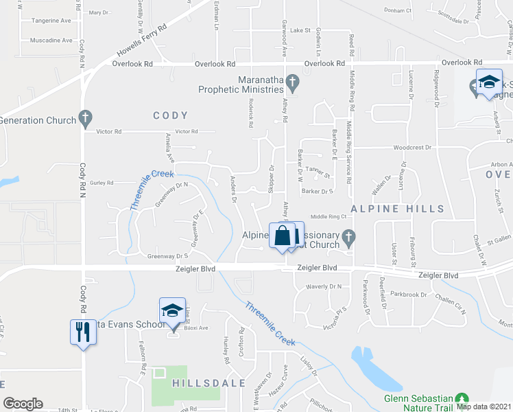 map of restaurants, bars, coffee shops, grocery stores, and more near 6606 Skipper Drive in Mobile