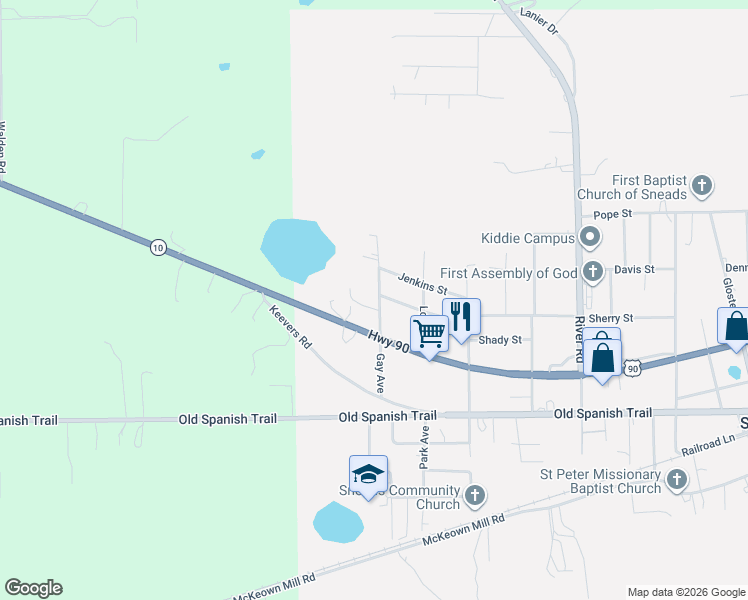 map of restaurants, bars, coffee shops, grocery stores, and more near 2060 Gay Avenue in Sneads