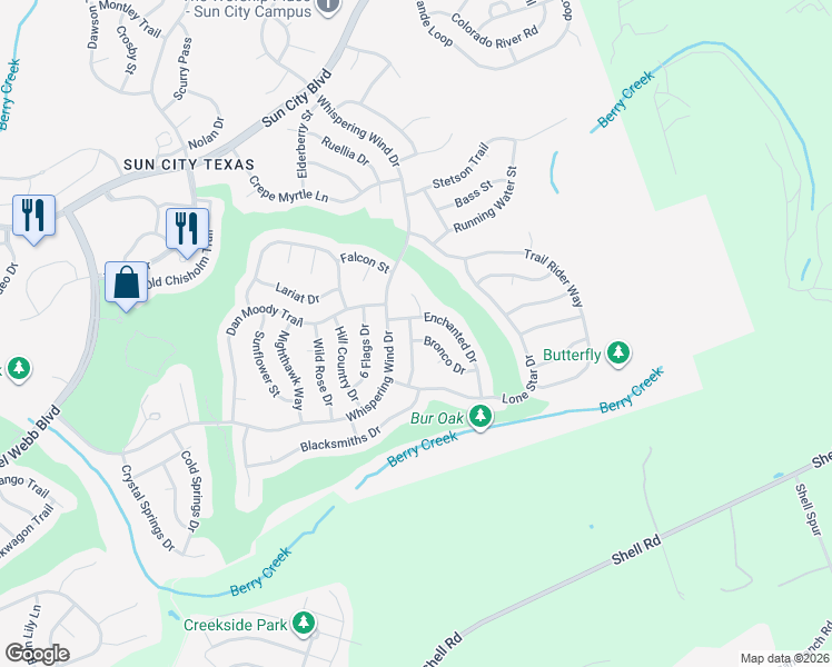 map of restaurants, bars, coffee shops, grocery stores, and more near 109 Enchanted Drive in Georgetown