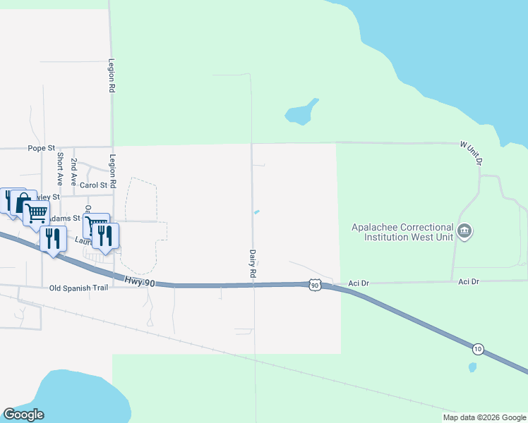 map of restaurants, bars, coffee shops, grocery stores, and more near 2044 Dairy Road in Sneads