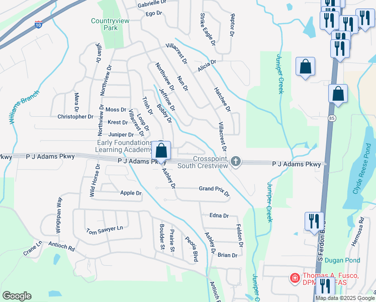 map of restaurants, bars, coffee shops, grocery stores, and more near 348 Peggy Drive in Crestview