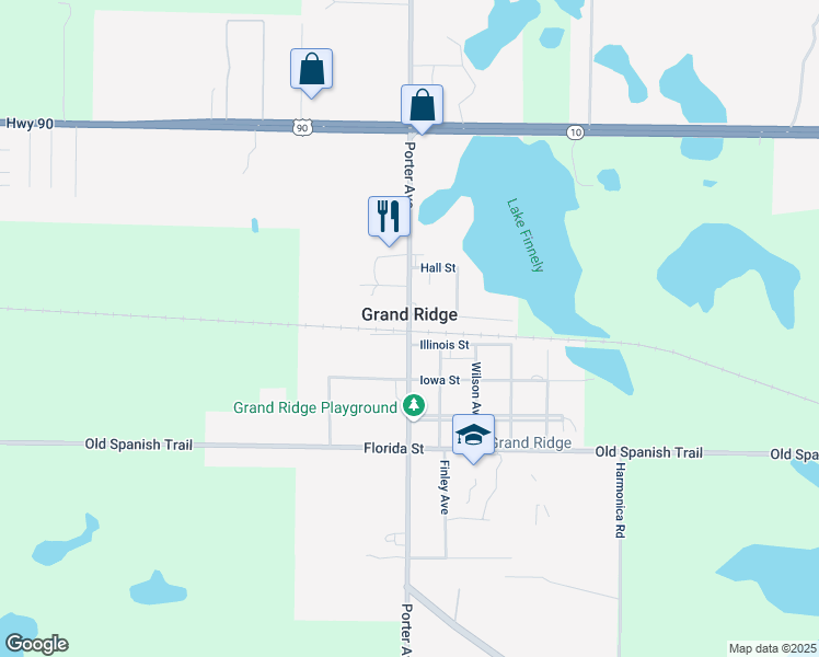 map of restaurants, bars, coffee shops, grocery stores, and more near in Grand Ridge