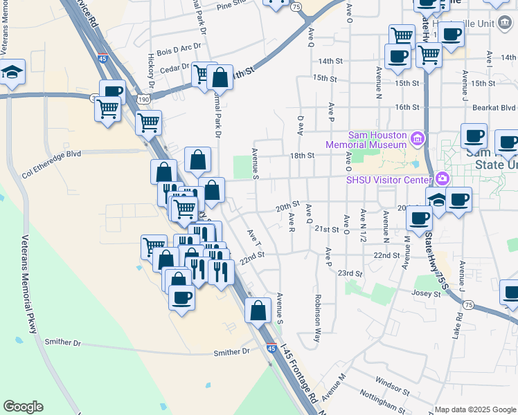 map of restaurants, bars, coffee shops, grocery stores, and more near 1934 20th Street in Huntsville