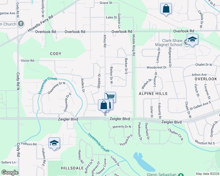 map of restaurants, bars, coffee shops, grocery stores, and more near 1162 Barker Drive South in Mobile