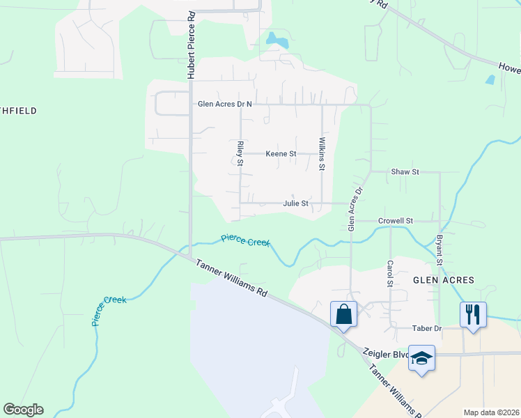 map of restaurants, bars, coffee shops, grocery stores, and more near 9013 Julie Street in Mobile