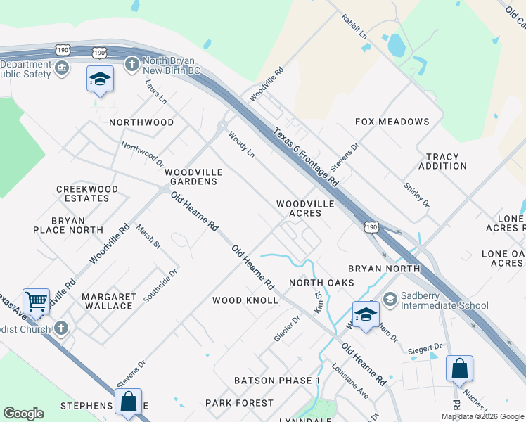 map of restaurants, bars, coffee shops, grocery stores, and more near 3804 Laura Lane in Bryan