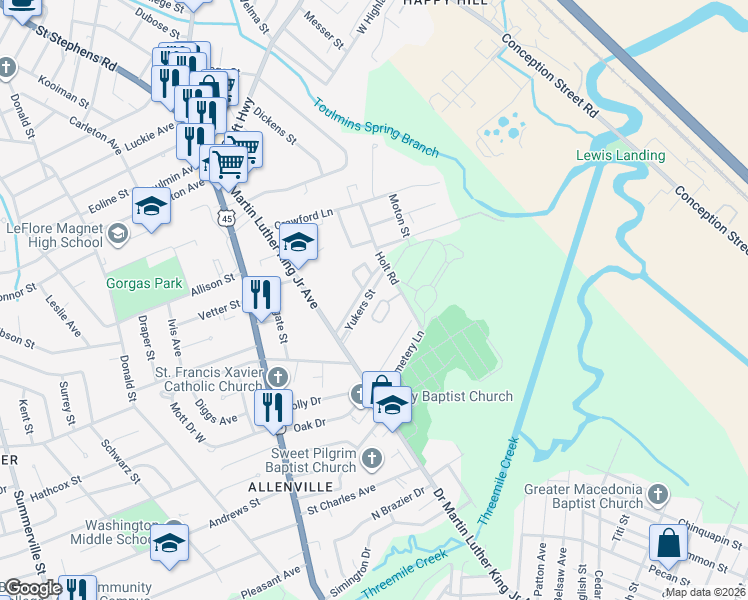 map of restaurants, bars, coffee shops, grocery stores, and more near 1801 Holt Road in Mobile