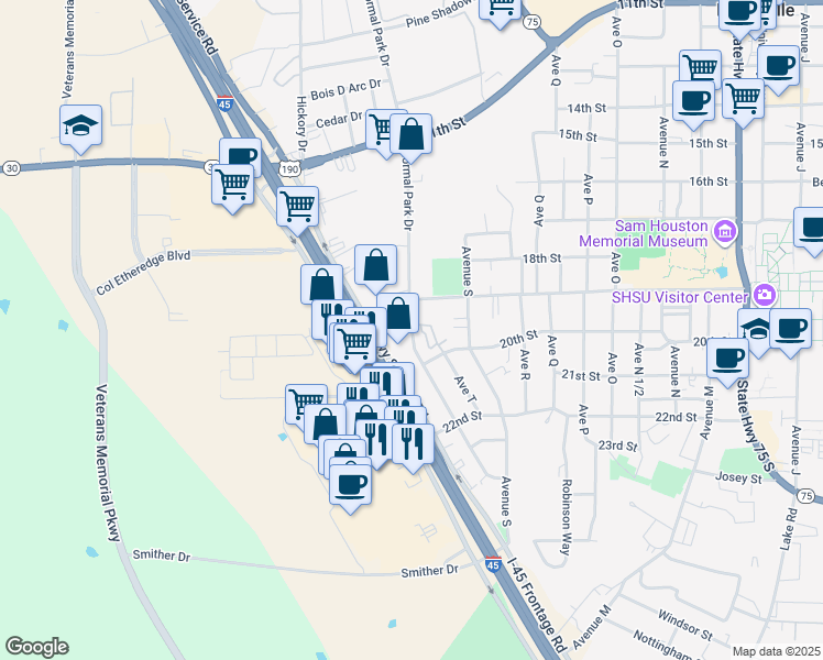 map of restaurants, bars, coffee shops, grocery stores, and more near 1905 Normal Park Drive in Huntsville