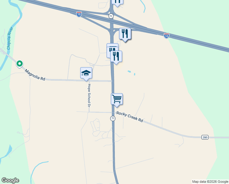 map of restaurants, bars, coffee shops, grocery stores, and more near 2024-2058 Florida 71 in Marianna