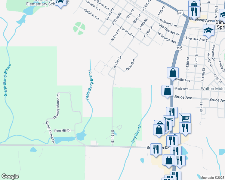map of restaurants, bars, coffee shops, grocery stores, and more near 609 South 19th Street in DeFuniak Springs
