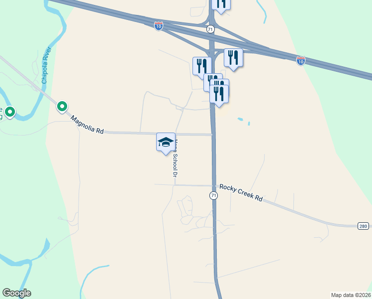 map of restaurants, bars, coffee shops, grocery stores, and more near 2031 Hope School Drive in Marianna