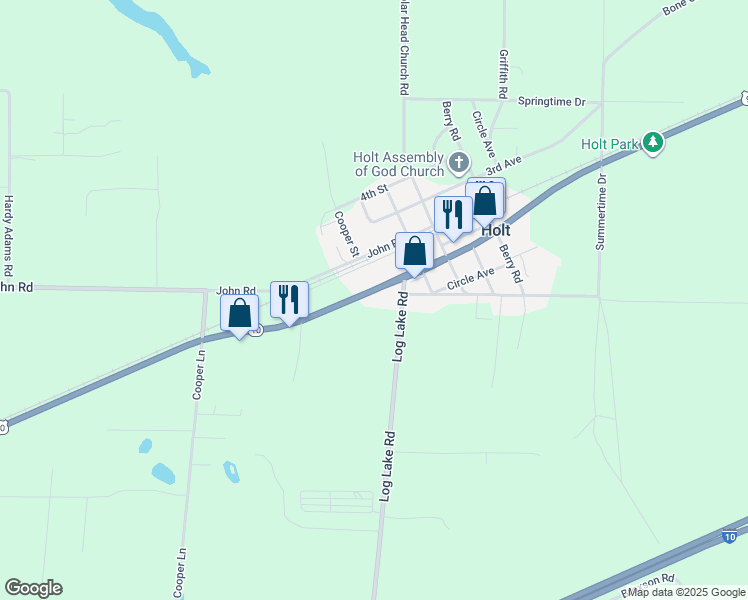 map of restaurants, bars, coffee shops, grocery stores, and more near 490 U.S. 90 in Holt