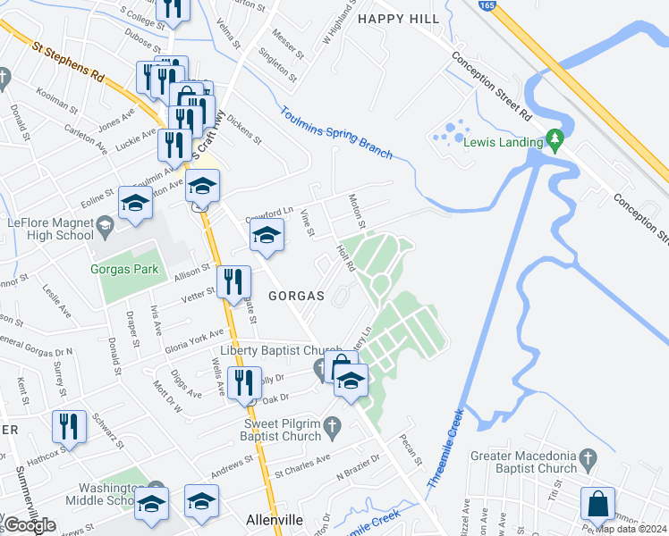 map of restaurants, bars, coffee shops, grocery stores, and more near 517 Yukers Street in Mobile