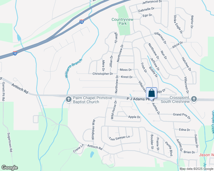 map of restaurants, bars, coffee shops, grocery stores, and more near 110 Louise Drive in Crestview
