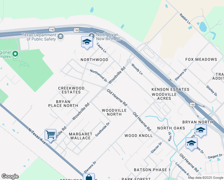 map of restaurants, bars, coffee shops, grocery stores, and more near 3003 Woodville Road in Bryan