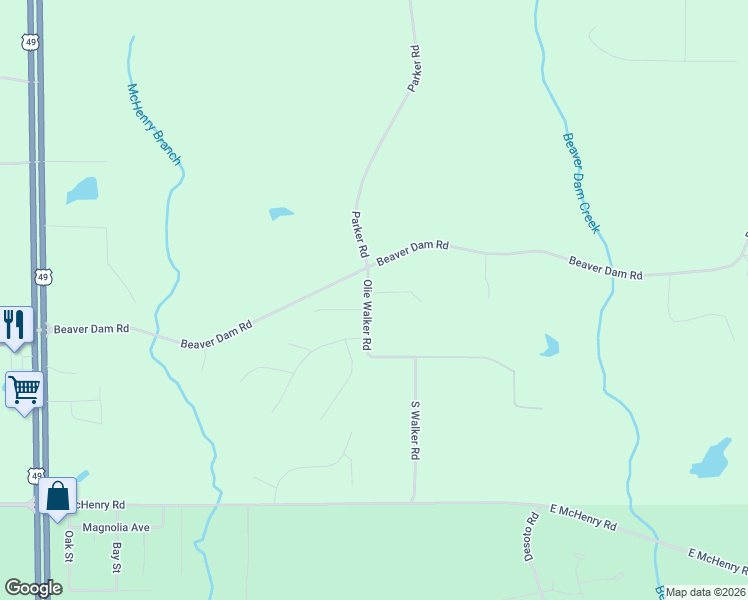 map of restaurants, bars, coffee shops, grocery stores, and more near 11 Olie Walker Road in Perkinston