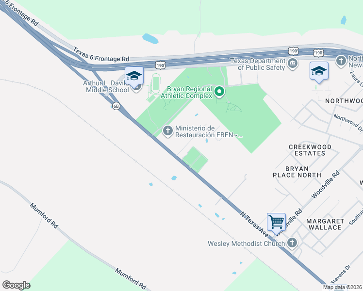 map of restaurants, bars, coffee shops, grocery stores, and more near 5300 North Texas Avenue in Bryan