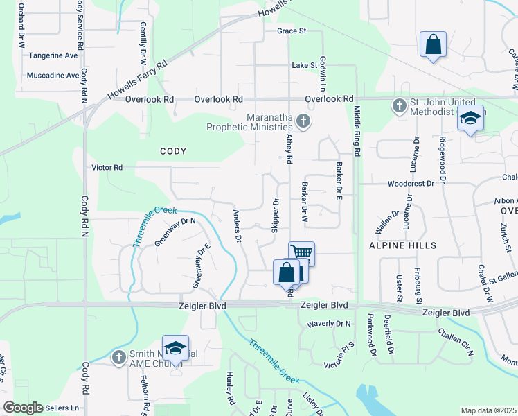 map of restaurants, bars, coffee shops, grocery stores, and more near 1260 Devander Drive in Mobile