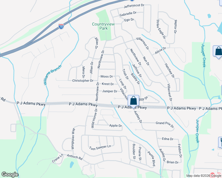 map of restaurants, bars, coffee shops, grocery stores, and more near 408 Juniper Drive in Crestview