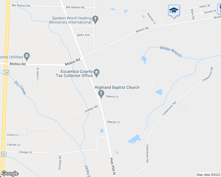 map of restaurants, bars, coffee shops, grocery stores, and more near 980 Nancy Lane in Molino