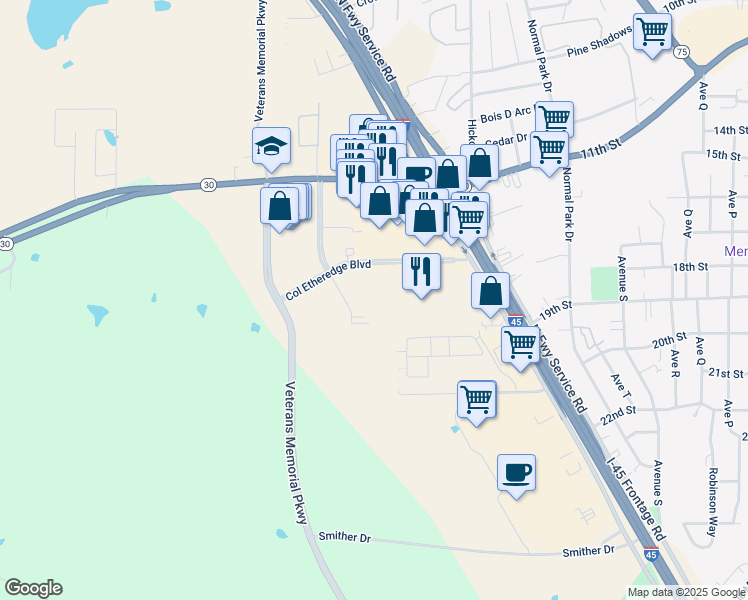 map of restaurants, bars, coffee shops, grocery stores, and more near 149 Col Etheredge Boulevard in Huntsville