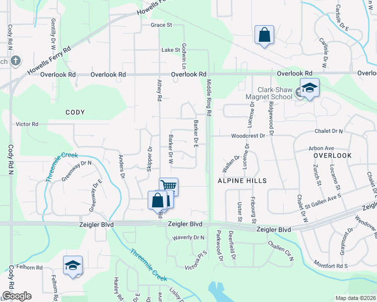 map of restaurants, bars, coffee shops, grocery stores, and more near 6454 Tanner Street in Mobile