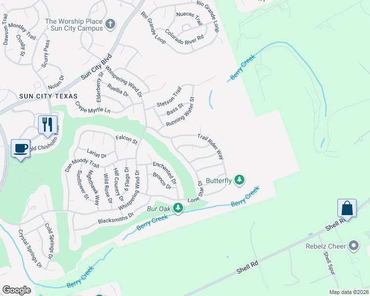 map of restaurants, bars, coffee shops, grocery stores, and more near 113 Anemone Way in Georgetown