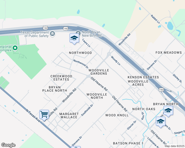 map of restaurants, bars, coffee shops, grocery stores, and more near 3003 Woodville Road in Bryan