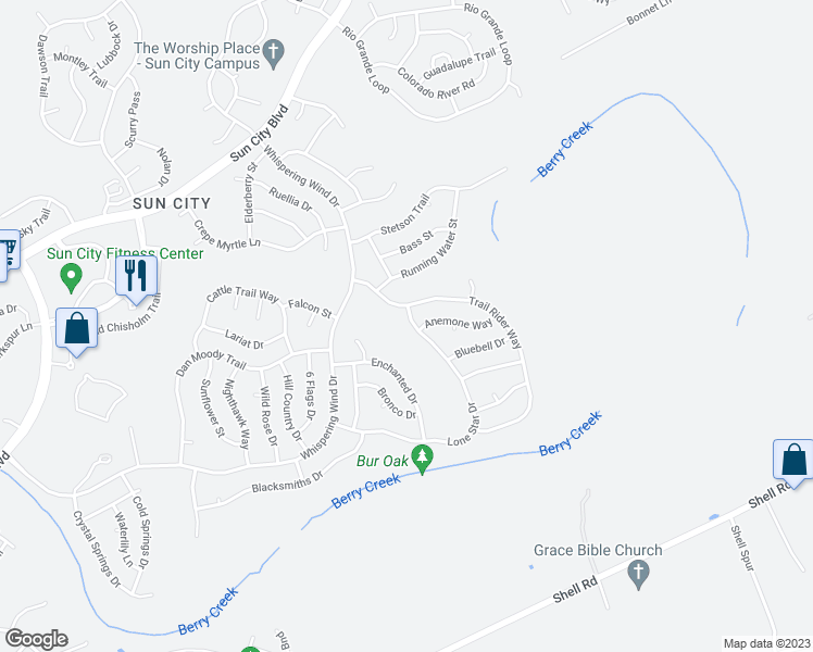 map of restaurants, bars, coffee shops, grocery stores, and more near 232 Lone Star Drive in Georgetown