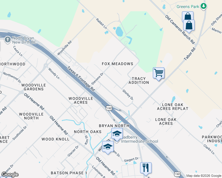 map of restaurants, bars, coffee shops, grocery stores, and more near 3709 Elaine Drive in Bryan