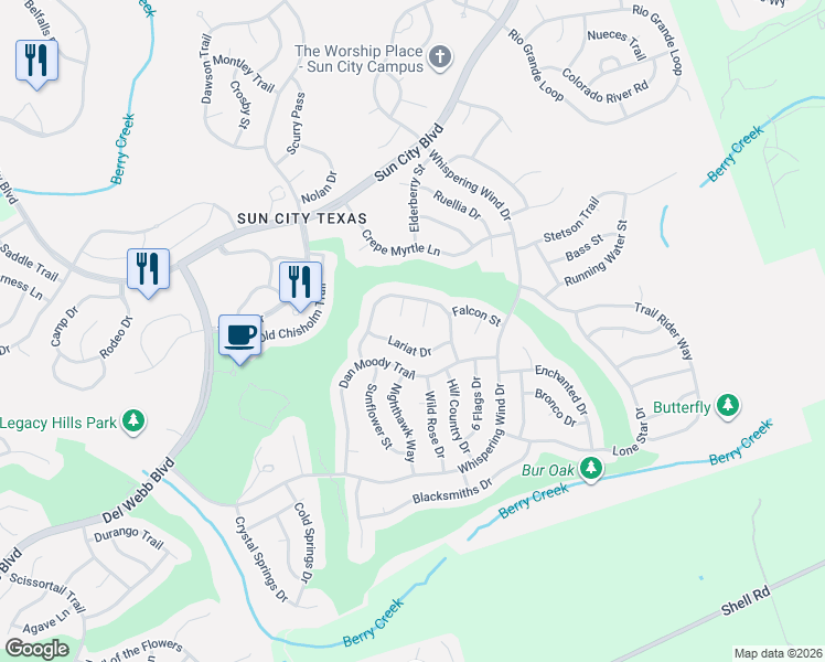 map of restaurants, bars, coffee shops, grocery stores, and more near 107 Mulberry Circle in Georgetown