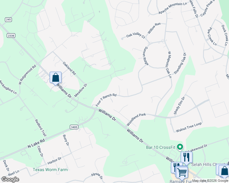 map of restaurants, bars, coffee shops, grocery stores, and more near 221 Four T Ranch Road in Georgetown