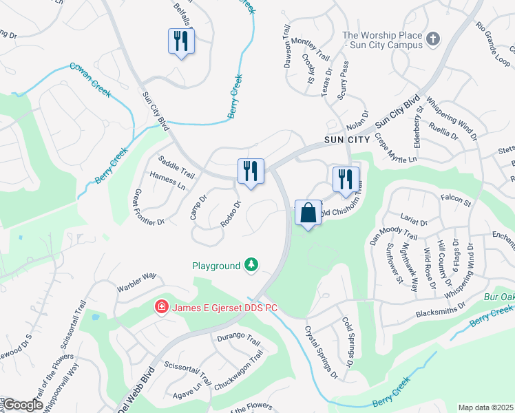 map of restaurants, bars, coffee shops, grocery stores, and more near 119 Verbena Drive in Georgetown