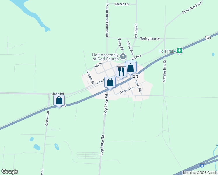 map of restaurants, bars, coffee shops, grocery stores, and more near 4606 Johnson Street in Holt