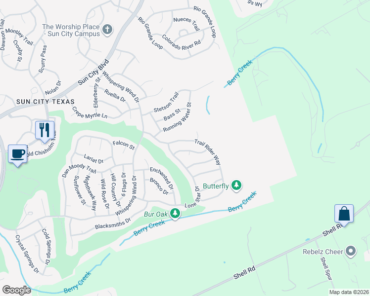 map of restaurants, bars, coffee shops, grocery stores, and more near 113 Anemone Way in Georgetown