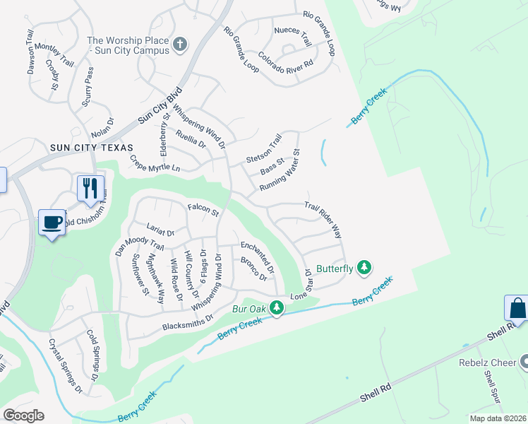 map of restaurants, bars, coffee shops, grocery stores, and more near 232 Lone Star Drive in Georgetown