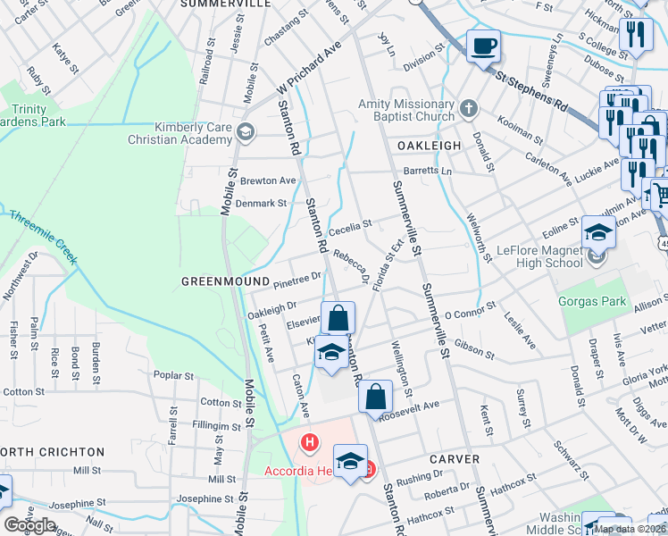 map of restaurants, bars, coffee shops, grocery stores, and more near 748 Stanton Rd in Mobile